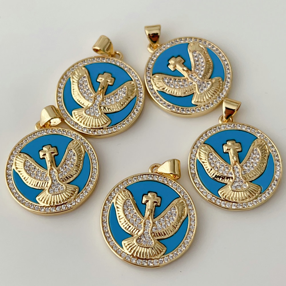 Pave eagle round charm