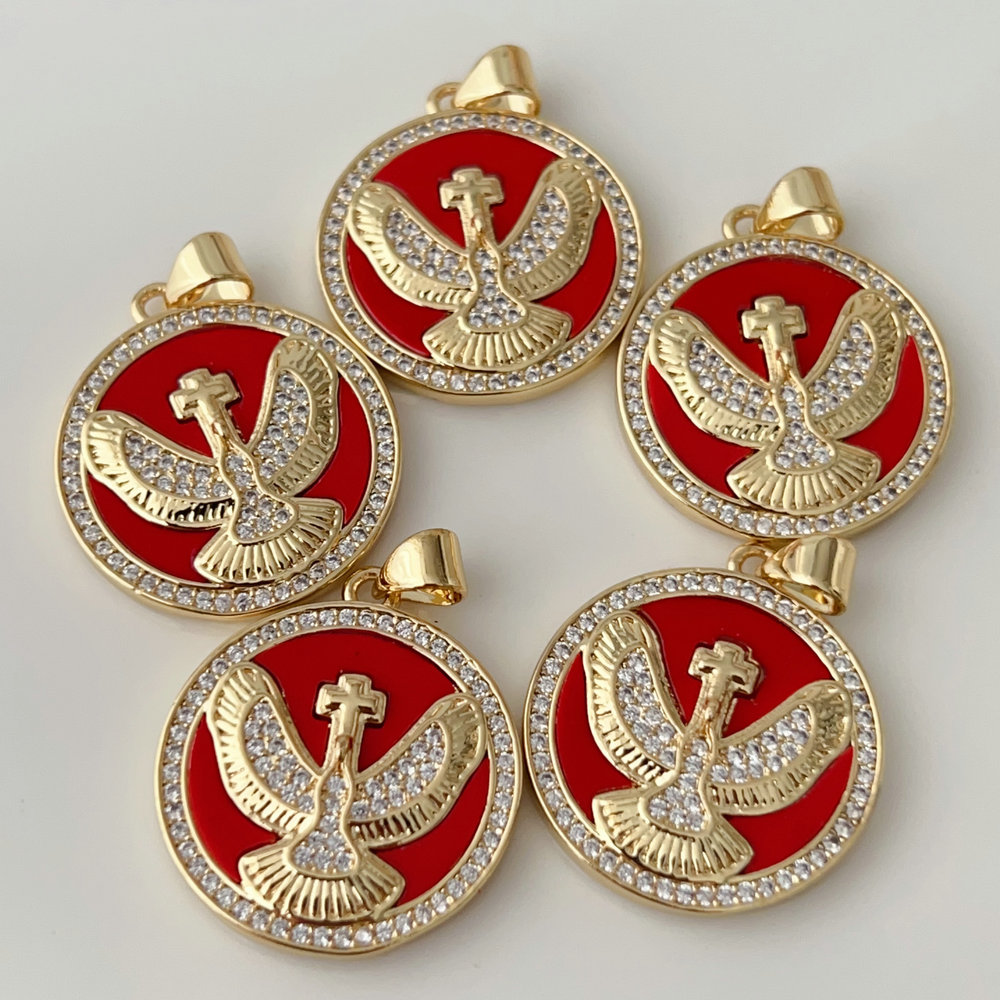 Pave eagle round charm