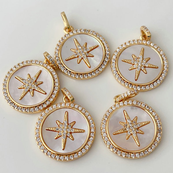 Pave star shell round charm