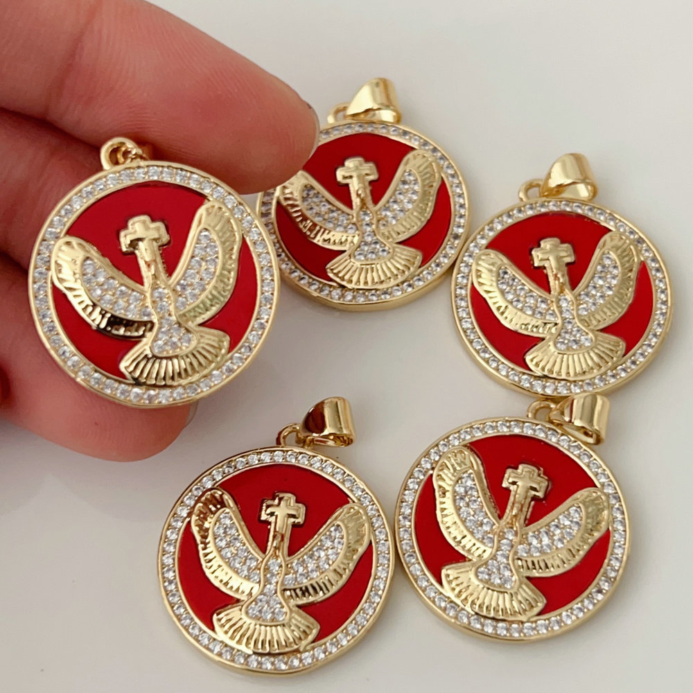Pave eagle round charm