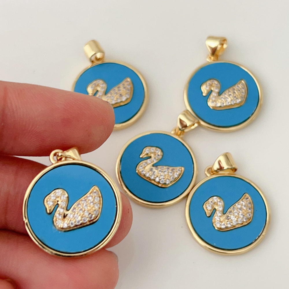 swan blue round charm