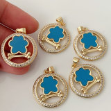 Blue flower round charm