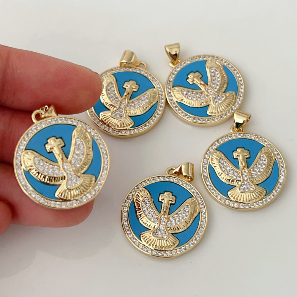 Pave eagle round charm