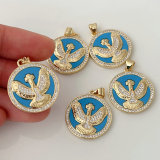 Pave eagle round charm