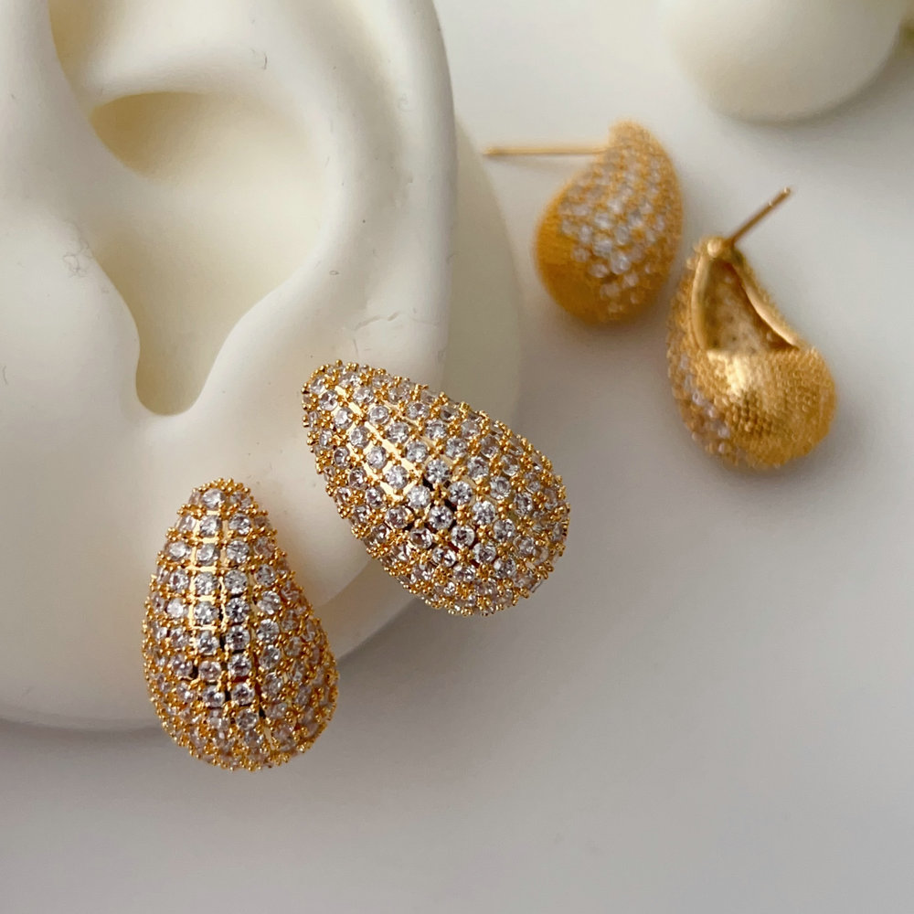 Pave zircon water drop earrings