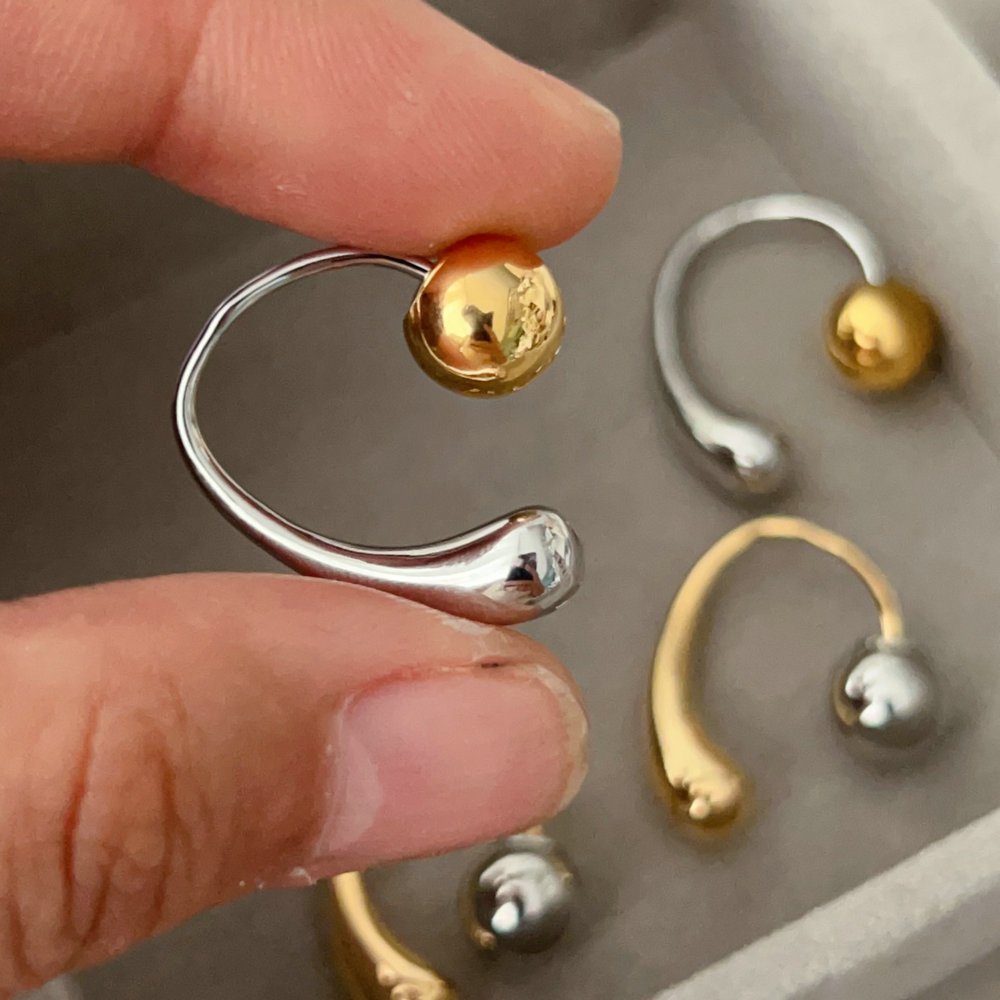 Metal moon ball earrings