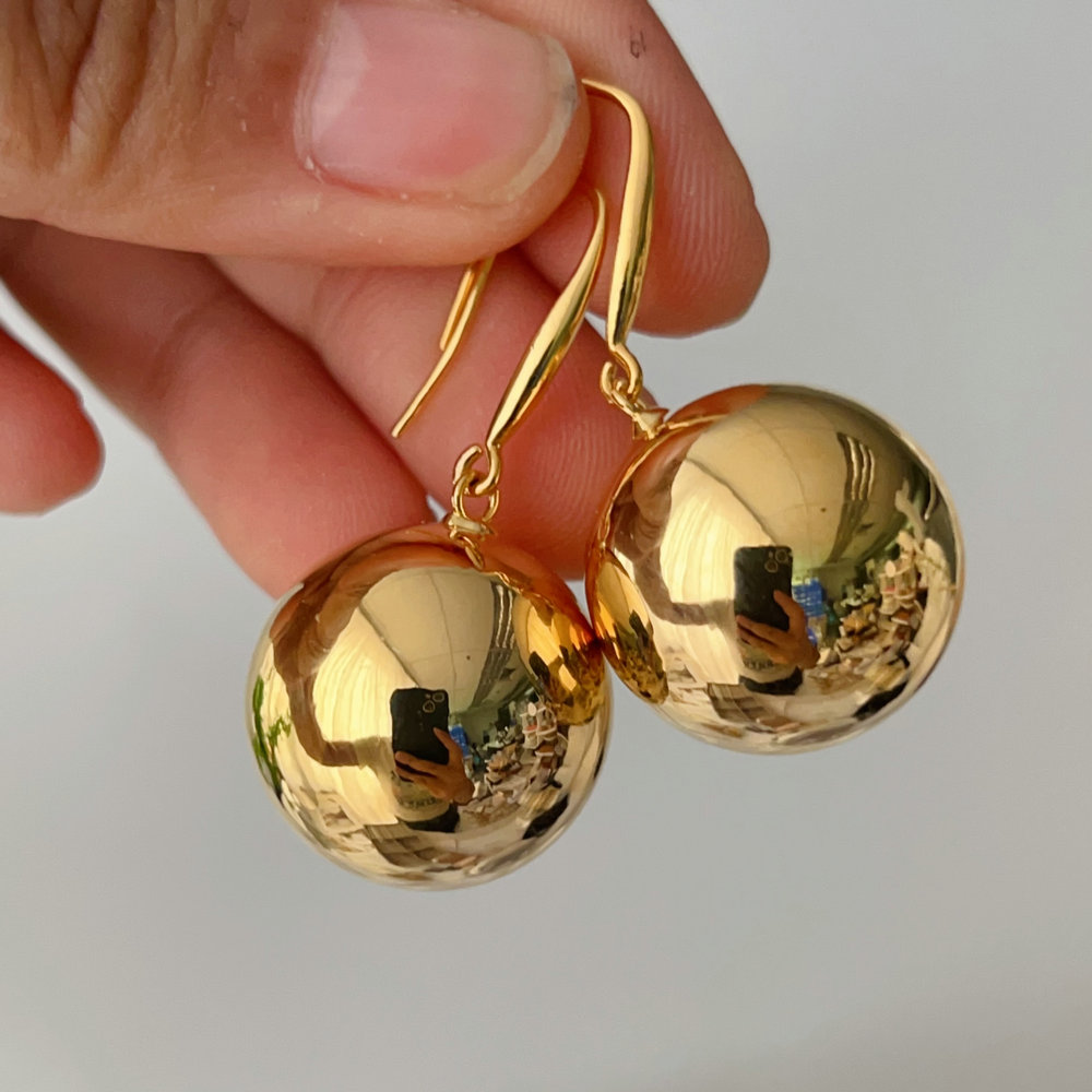 Ball gold ball drop earrings