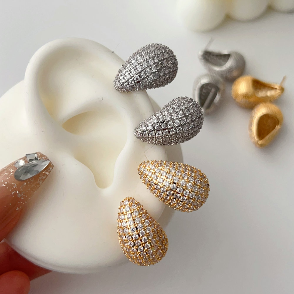 Pave zircon water drop earrings