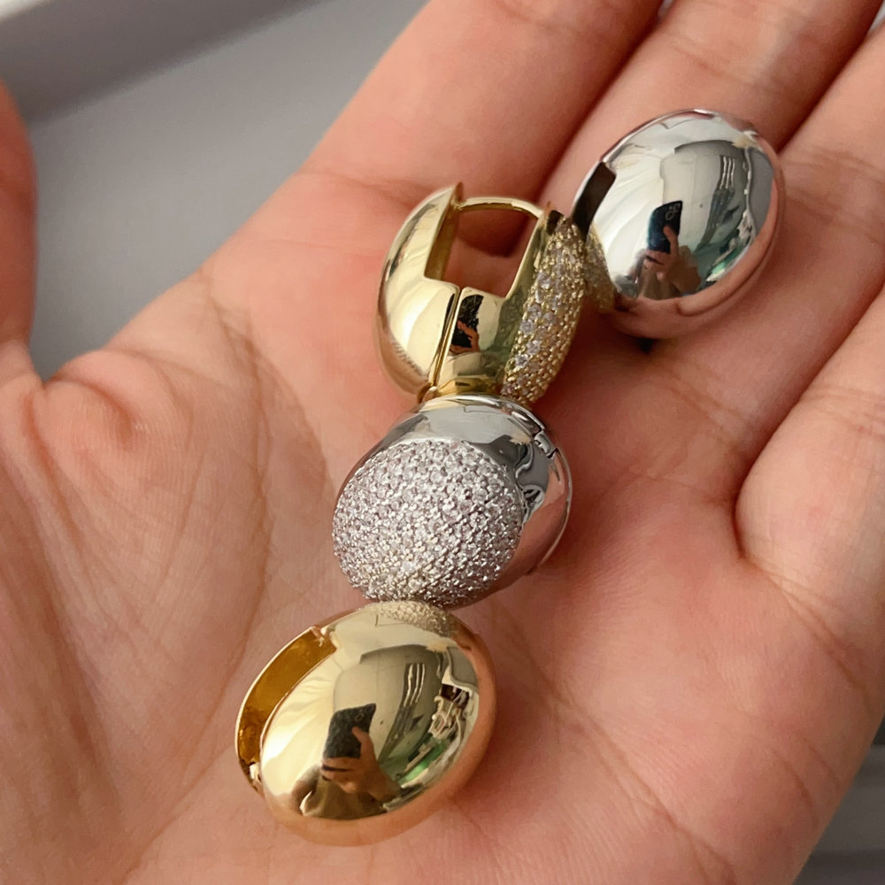 Pave egg ball earrings