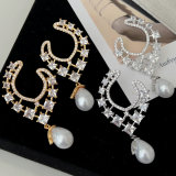 Pave pearl drop earrings