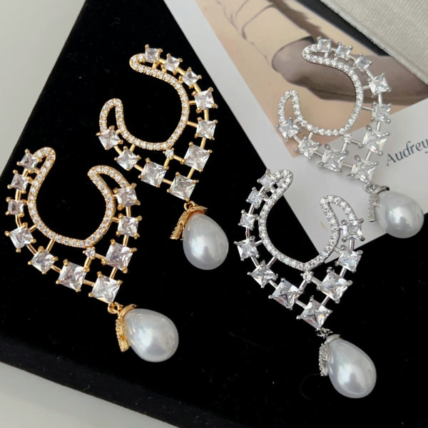 Pave pearl drop earrings