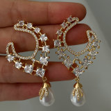 Pave pearl drop earrings