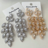 Pave crystal long tassel leaf earrings