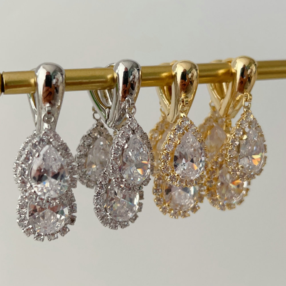 Pave zircon fan earrings