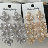 Pave crystal long tassel leaf earrings