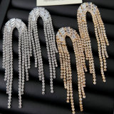 Pave crystal long tassel earrings