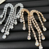 Pave crystal long tassel earrings