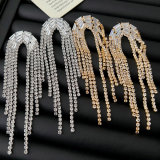 Pave crystal long tassel earrings