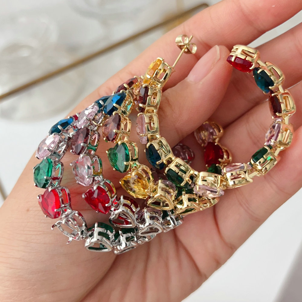 Pave colorfful heart hoop