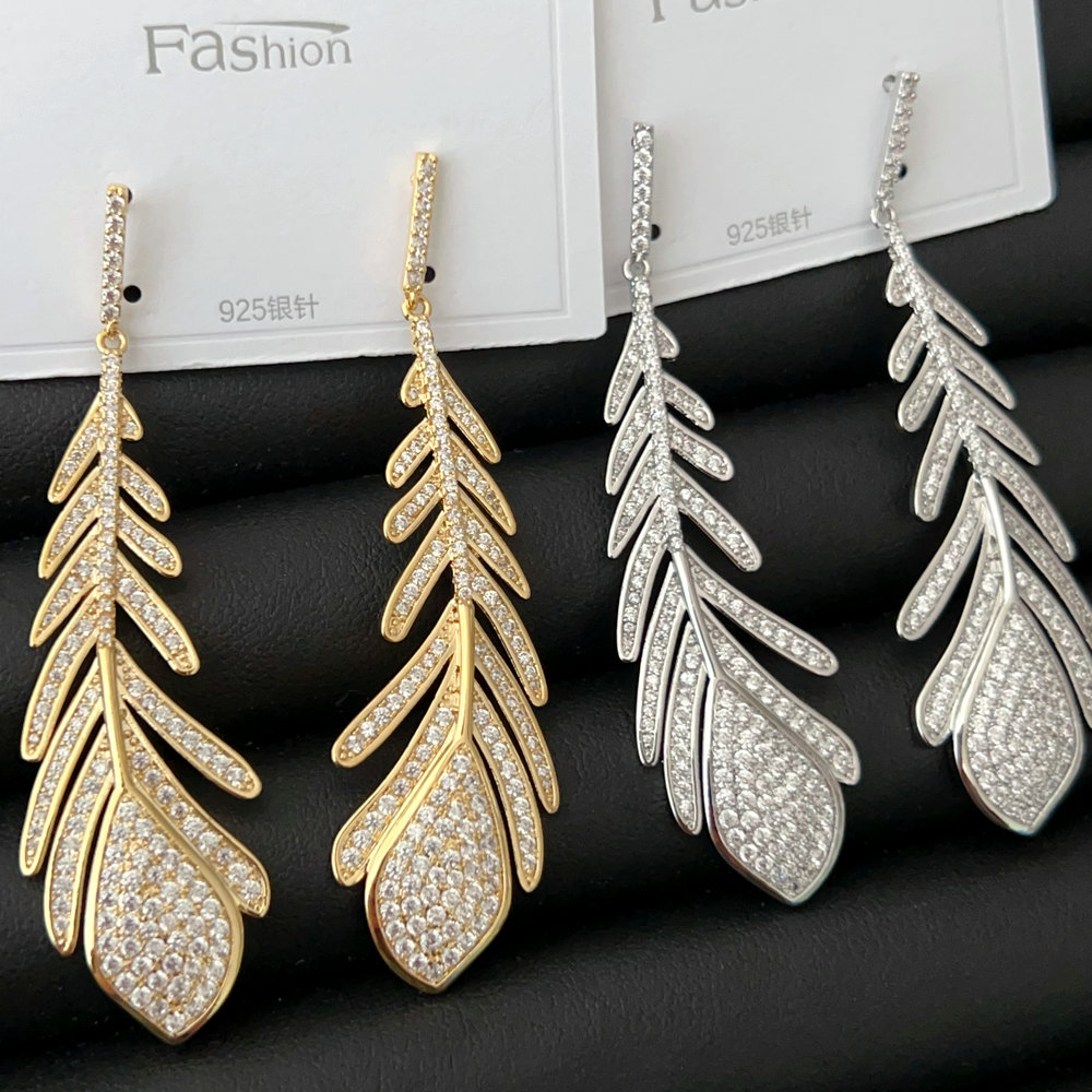 Pave leaf earrings