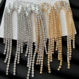 Pave crystal long tassel earrings