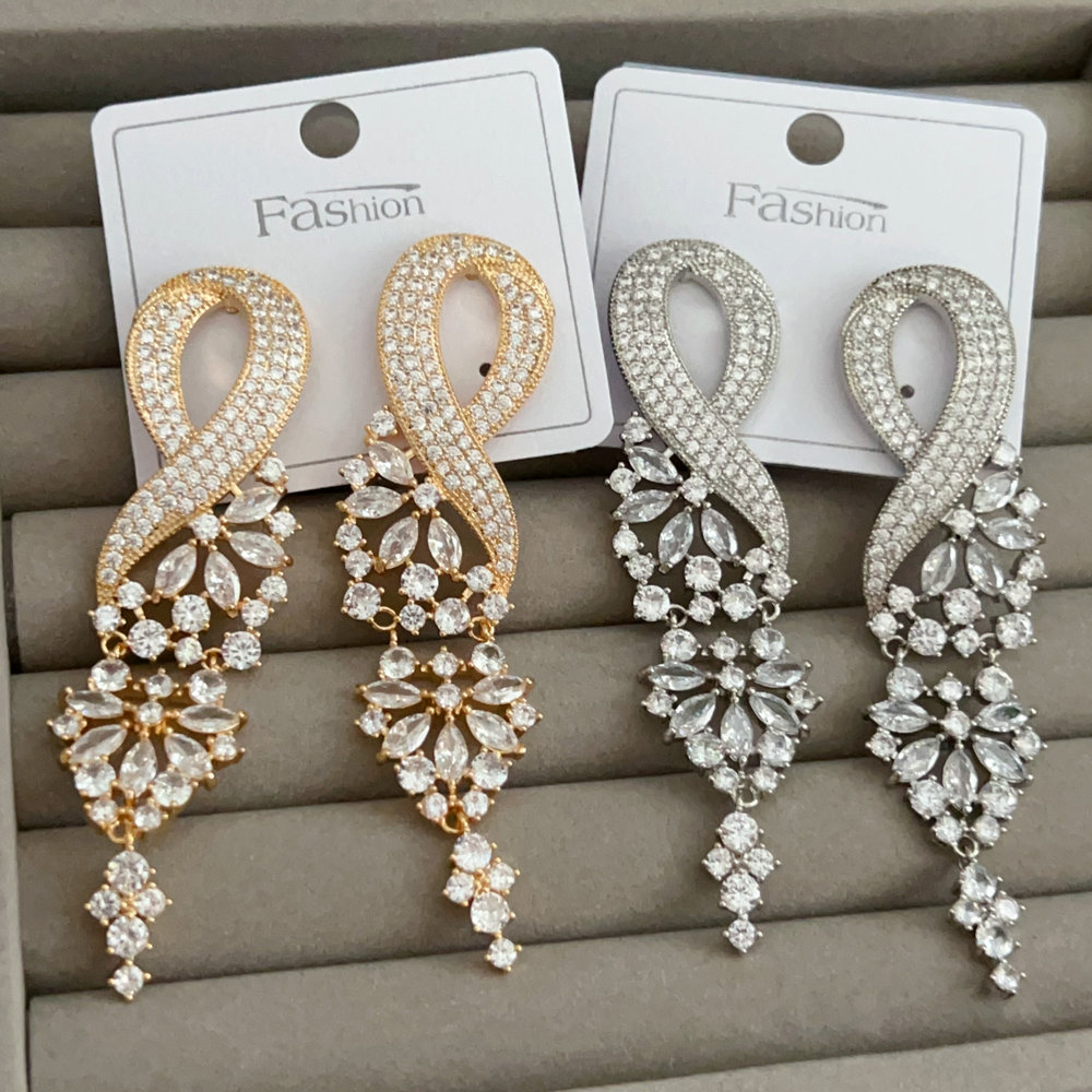 Long pave zircon earrings
