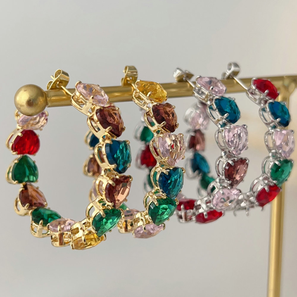 Pave colorfful heart hoop