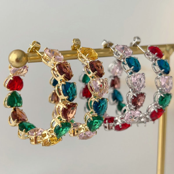 Pave colorfful heart hoop