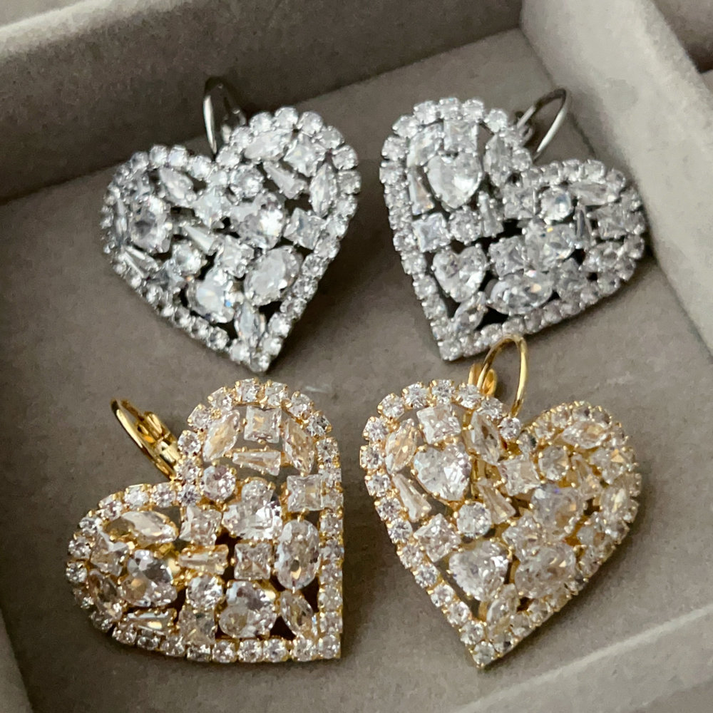 Pave heart earrings