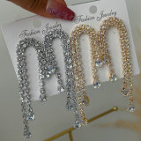 Pave crystal long tassel earrings