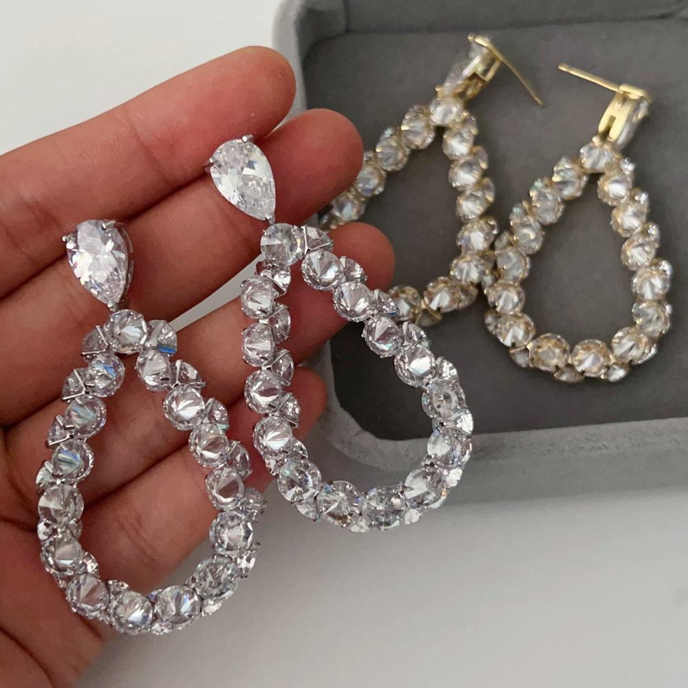 Pave water drop earrings