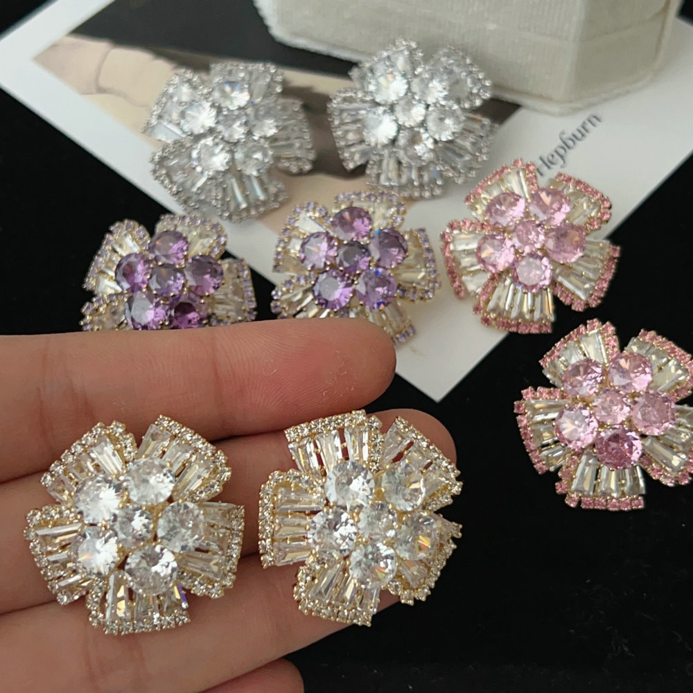 Pave flower earrings