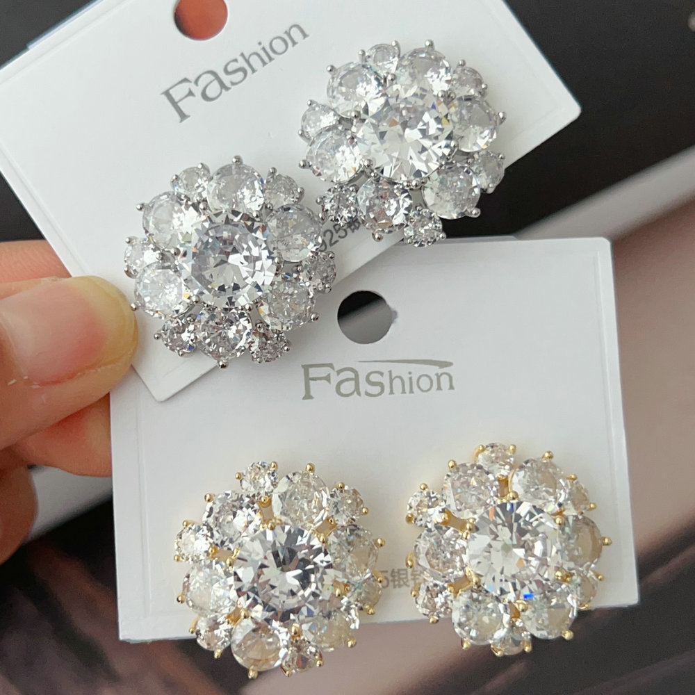 Pave zircon flower earrings