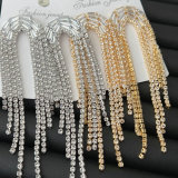 Pave crystal long tassel earrings