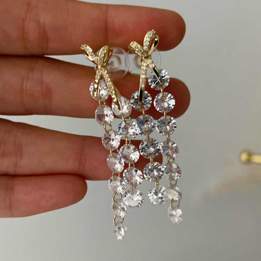 zircon tassel earrings