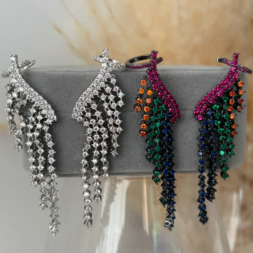 Pave zircon tassel earrings