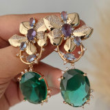 Green stone flower earrings