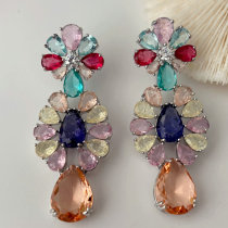 Pave zircon flower earrings