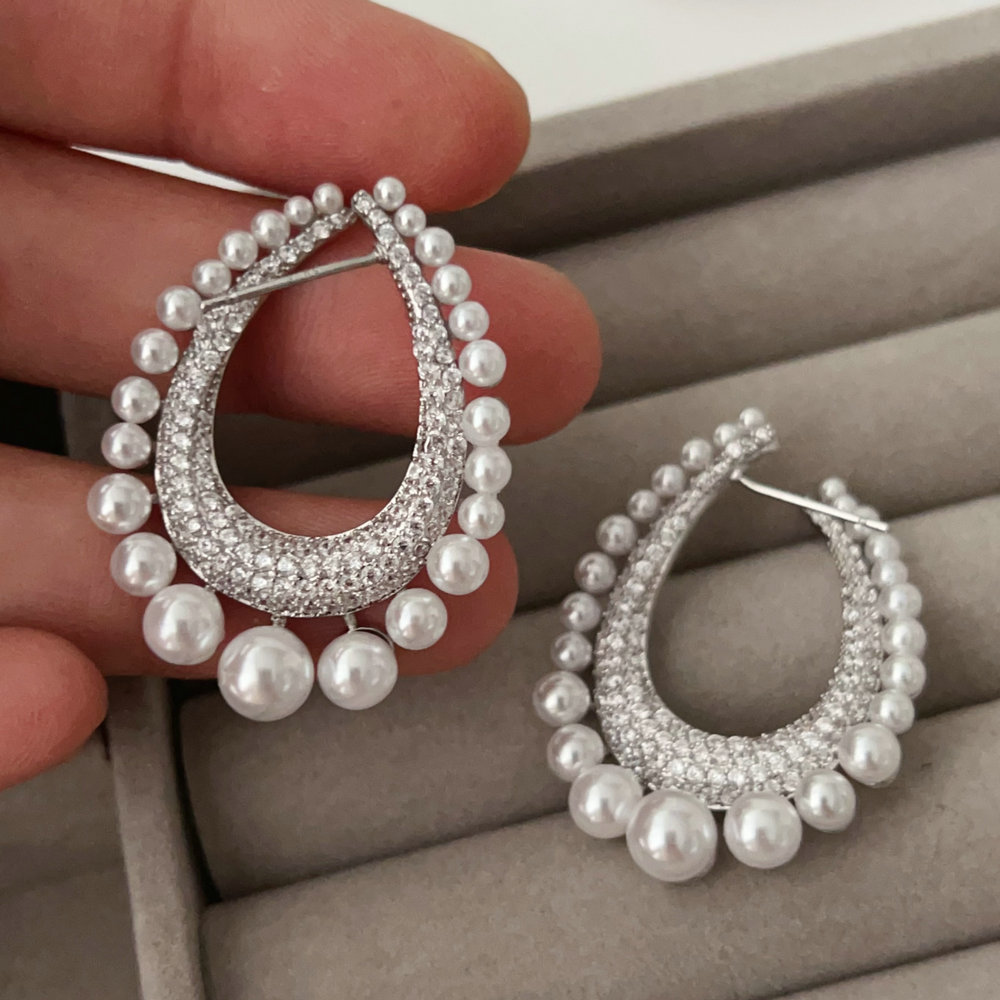 Pave pearl zircon earrings
