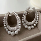Pave pearl zircon earrings