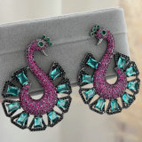 Pave green peacock earrings