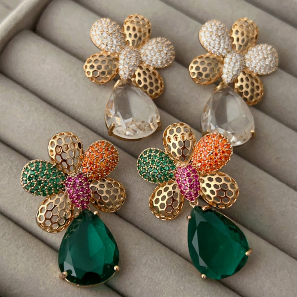 Pave flower earrings