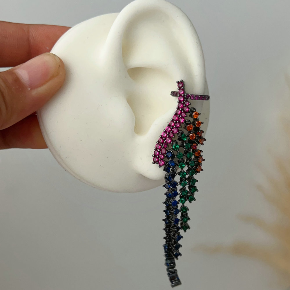 Pave zircon tassel earrings