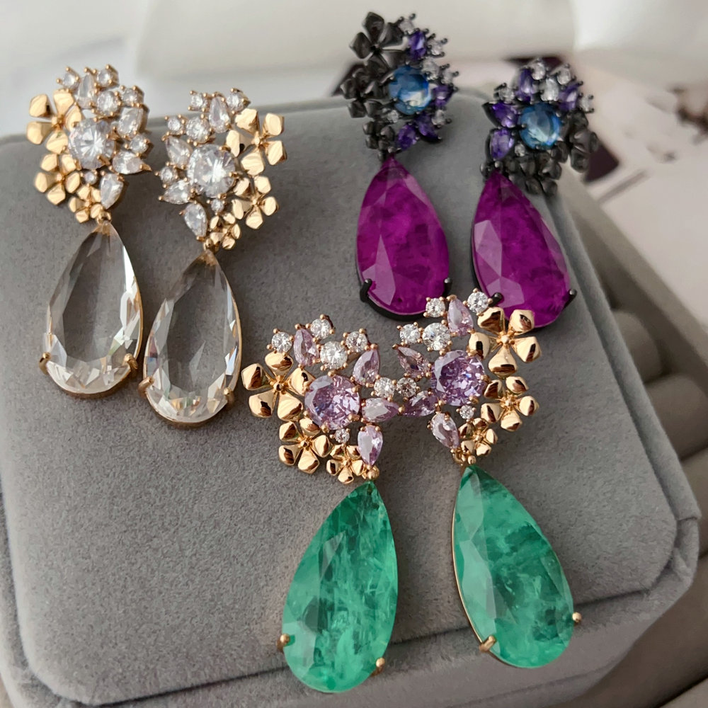 Pave zircon flower earrings