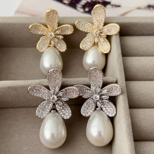 pearl flower earrings