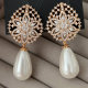 Pave zircon flower pearl earrings