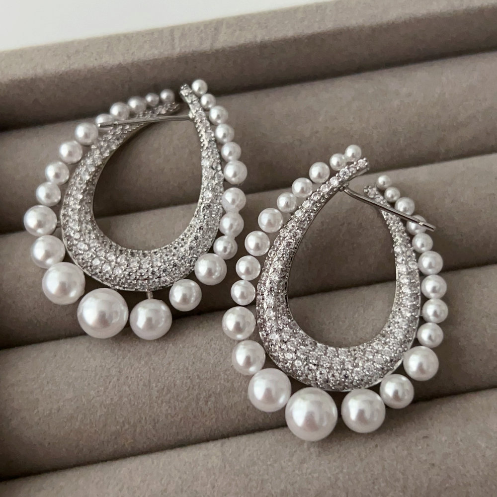 Pave pearl zircon earrings