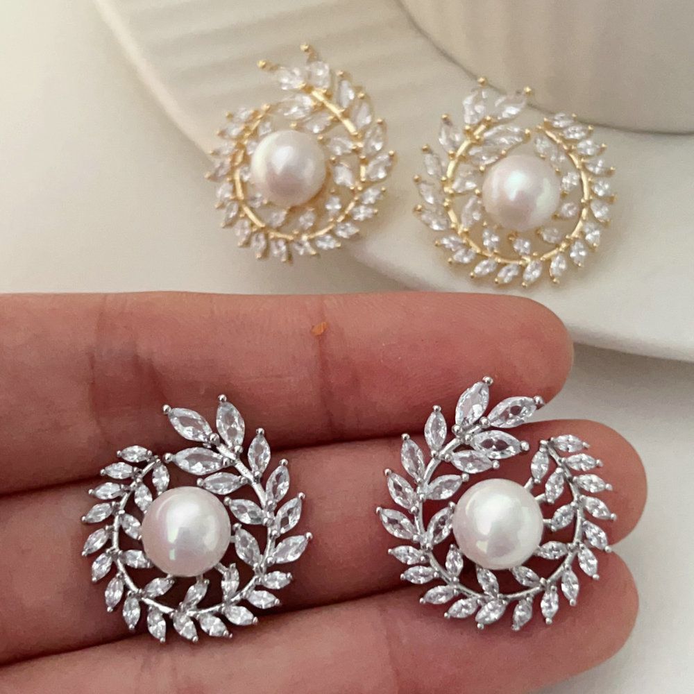 Pave zircon leaf earrings