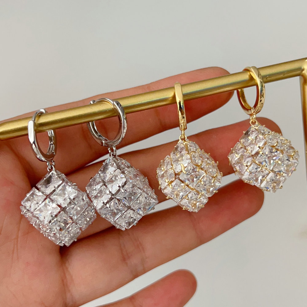 Pave square drop earrings