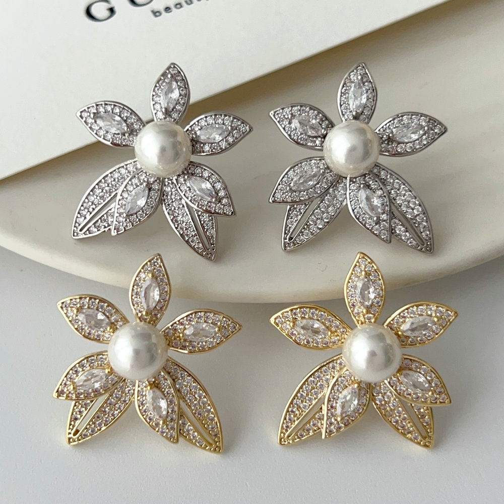 Pave flower earrings